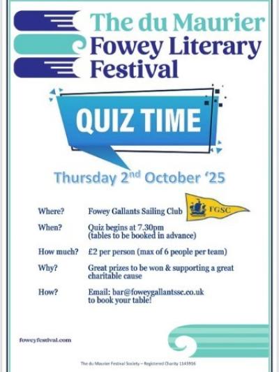 du Maurier Fowey Festival quiz poster 2nd October 2025