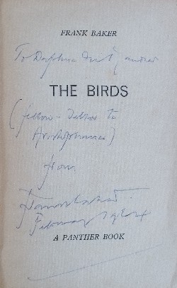 Inscription in The Birds by Frank Baker to DduM