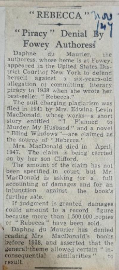 Newspaper article re DduM plagiarism case