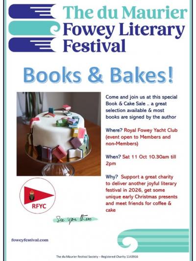 du Maurier Fowey Festival books and bakes poster 11th October 2025